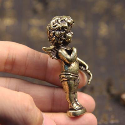 Retro Copper God of Love Cupid Statue Small Ornaments Brass Angel Figurines Desktop Decorations Home Decor Accessories for Room