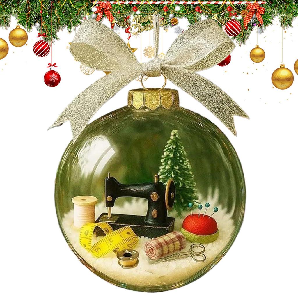 Świąteczna Kula Śnieżna Ozdoba na Choinkę Vintage Świąteczna Krawiecka Kula Śnieżna Ozdoba do Zawieszenia Przezroczysta Dekoracja Kuli Świątecznej
