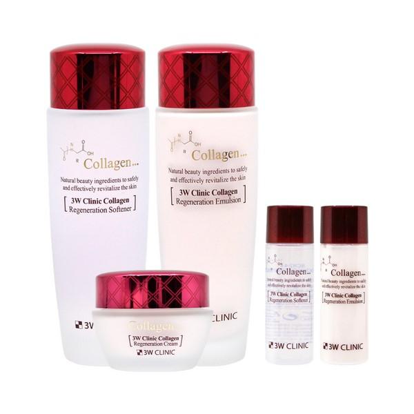 3w Clinic Kollagen Hautpflege 3-teiliges Set (Softner 150ml + 30ml, Emulsion 150ml + 30ml, Creme 60ml)