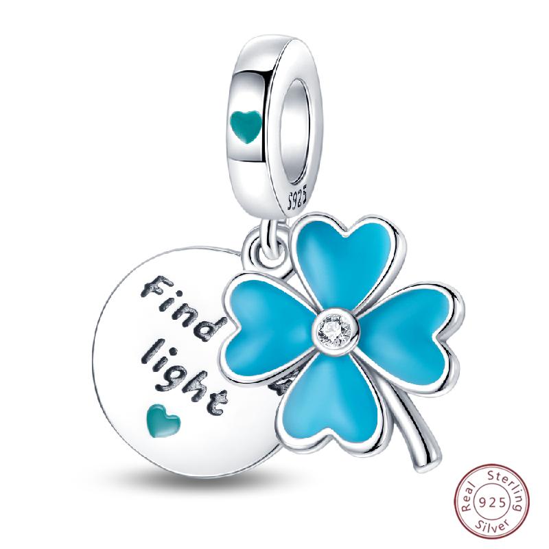 Copper Beaded Four Leaf Clover Lucky Shiny Zirconia For Original 3Mm Bracelet Women Fine Jewelry