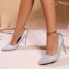 Mode Temperament Stiletto Einzelne Schuhe Damen Spitzschuh Flacher Ausschnitt Paillettenbesatz Schleife hinten Rutschfeste Stiletto Schuhe
