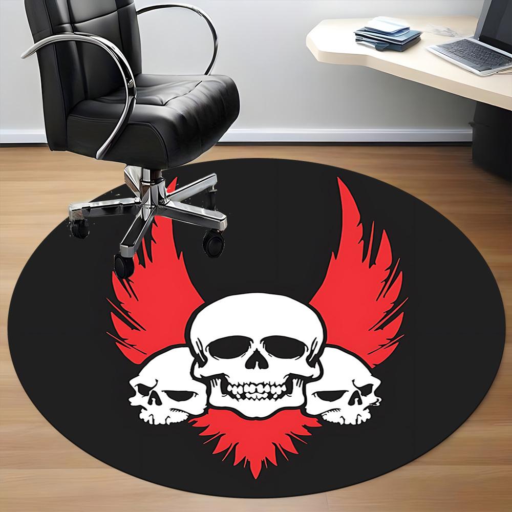 1pc Skull Flames Office Round Area Rug, Under Office Chairs Bedroom Living Room Home Decor, Room Deco, Available In Various Sizes