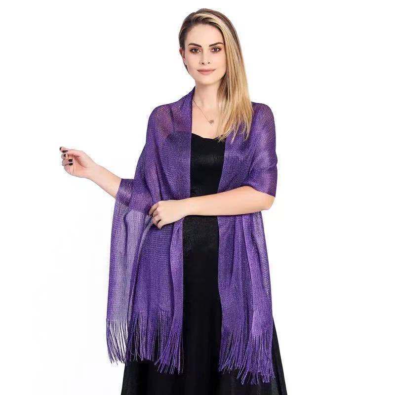 Damen Abend-Schal mit Gold- und Silberfäden und Quasten, Umhang-Design, Leicht mit Trägern, Ausgeschnittenes Bolero-Style.