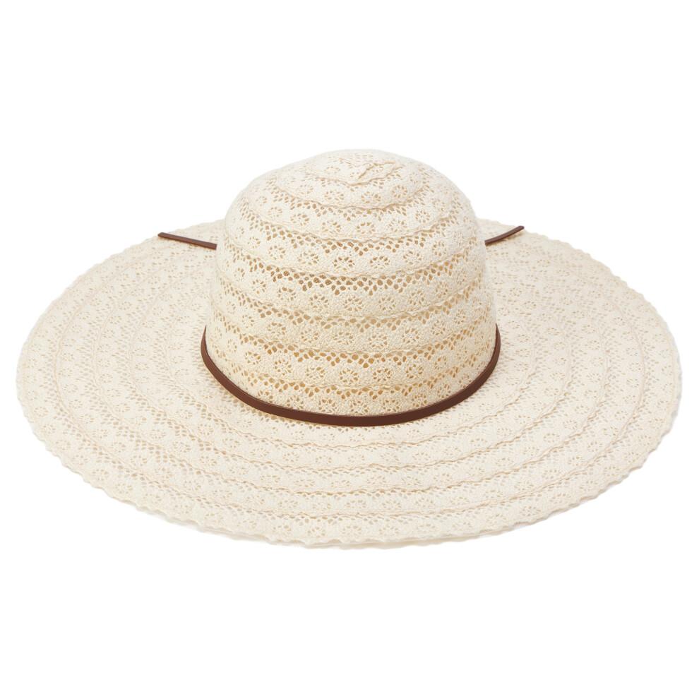 (Einheitsgröße, beige) Damen Sommerstrohhut Eleganter Floppy-Hut mit breiter Krempe Strandkappe Leichter Spitzen-Sonnenhut