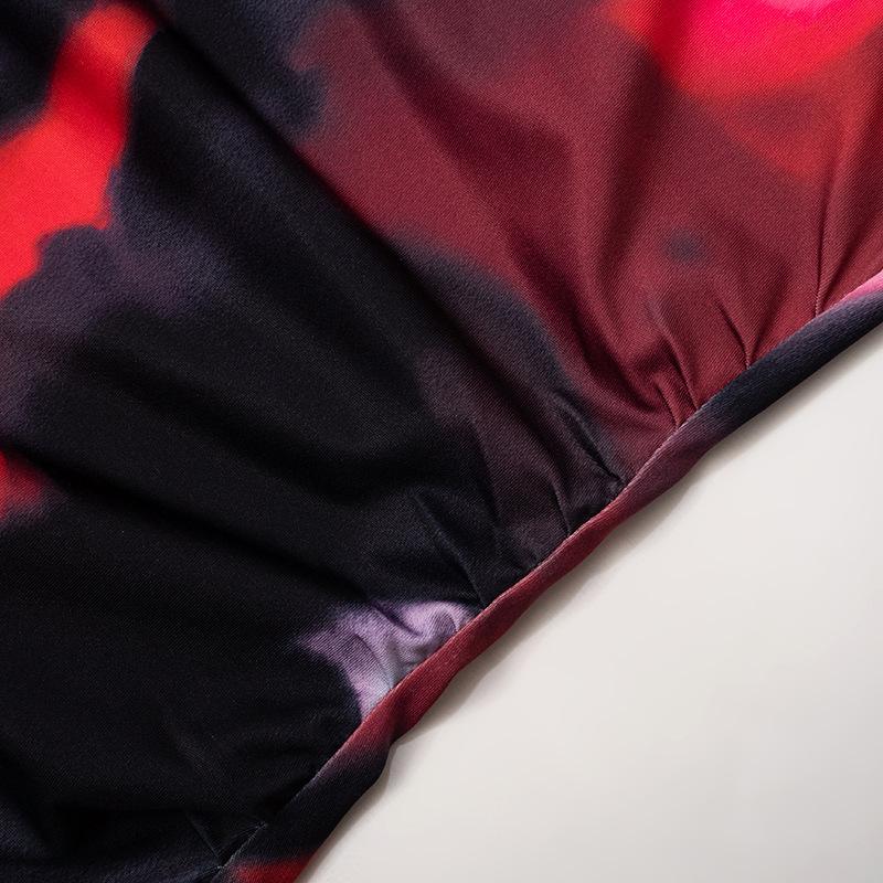 Dámské jarní pouzdrové tištěné plisované pulovry šaty krátké obepínající boky