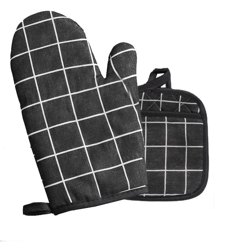 2pcs Kitchen Potholders Pad  and Stove Oven Gloves Set Mitts Heat Resistant Thermal Anti-heat Take Hot Pot Cooking Baking Gloves