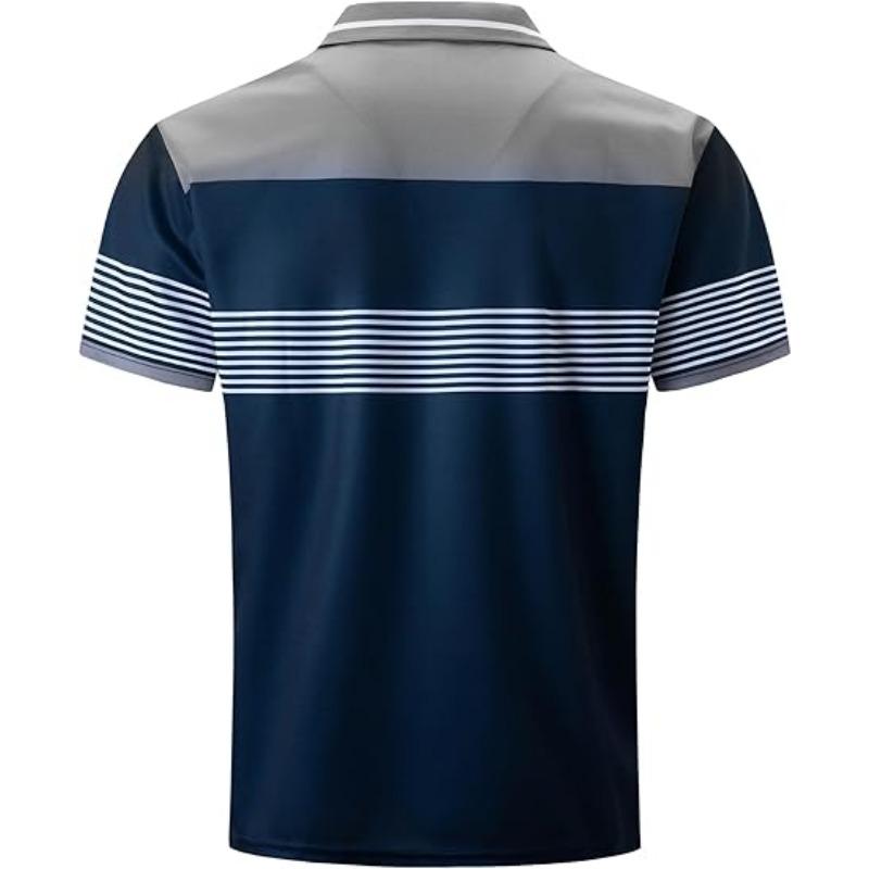 Short Sleeved Men's Fashion Color Blocked Polo Shirt Casual T-shirt Striped Moisture Wicking Golf Shirt Top