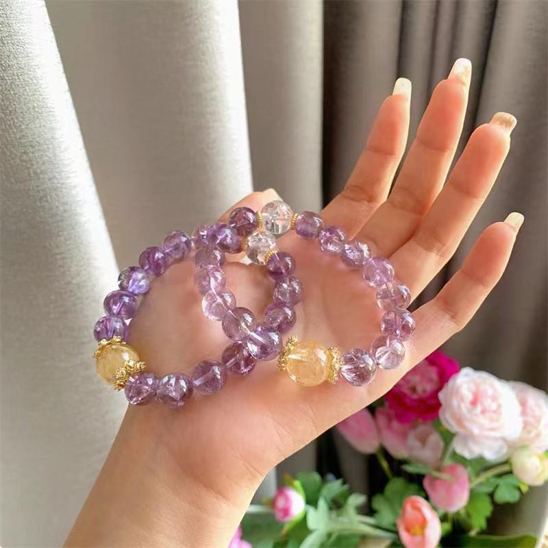 Natural Brazilian Purple Agate & Amethyst Bracelet with Glitter Effect