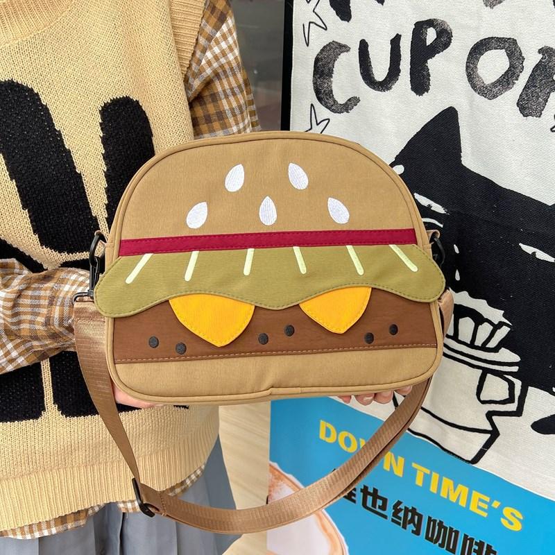New niche design cute cartoon canvas bag retro burger messenger bag shopping casual shoulder bag