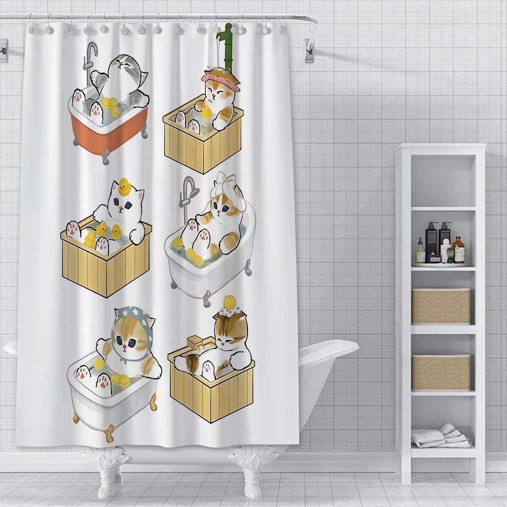 Cute Animal Characters Waterproof Shower Curtain - Fun and Whimsical Design with Cats,Sharks &Seals for a Playful Bathroom Decor