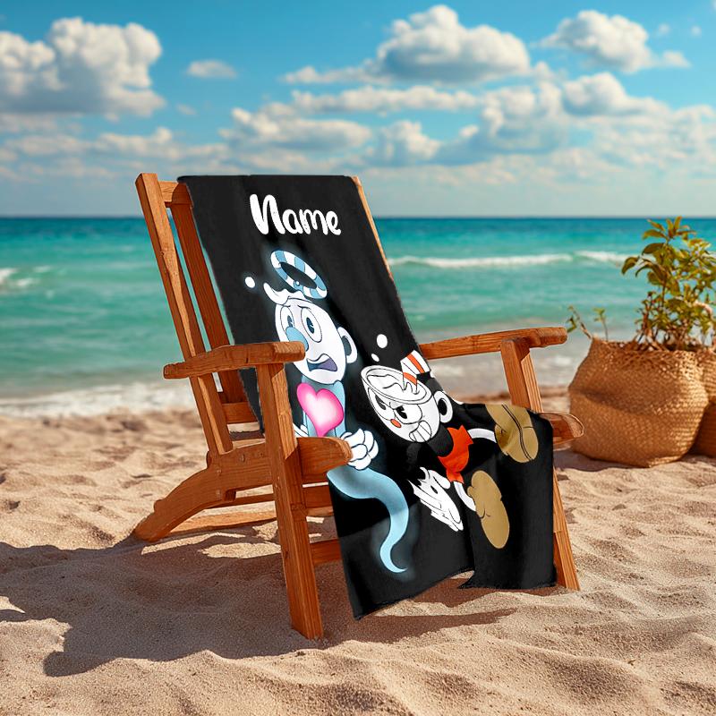 Personalized customized proof beach towel with Cuphead pattern - soft, absorbent, quick-drying, perfect swimming, camping&bathing