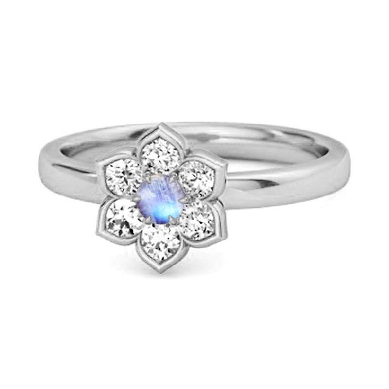 Moonstone Floral Cluster Ring - 925 Sterling Silver 9.5