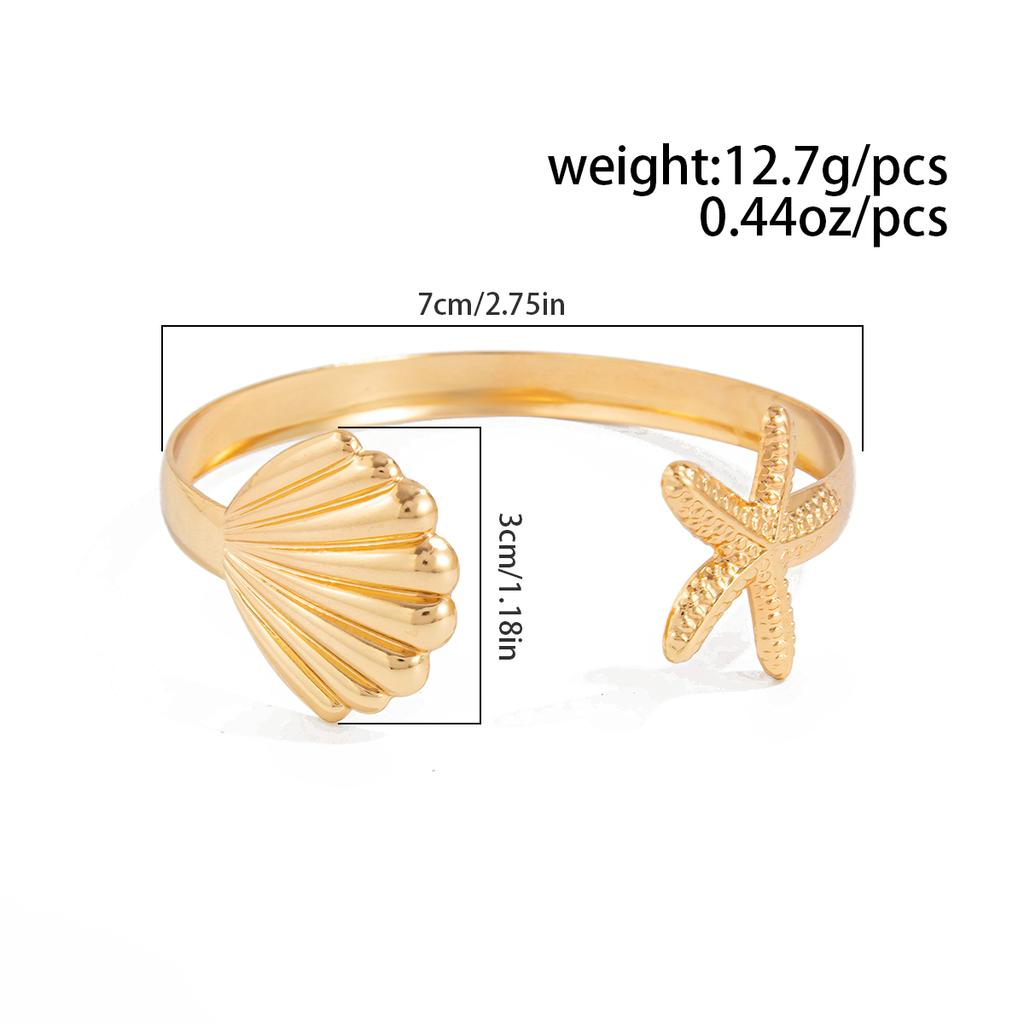 SHIXIN Bohemian Starfish Scallop Open Bangle for Women Fashion Smooth Metal Cuff Bracelet Hand Decoration Summer Beach Jewelry