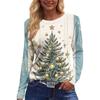 Women's Fashion Casual Slit Hem Round Neck Long Sleeve Loose  Printed T-Shirt Ladies Top