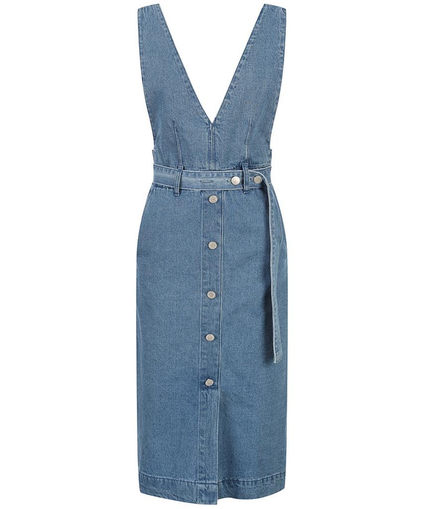 VANAKE Belted V-Neck Denim Dress_Vb44Dou201A
