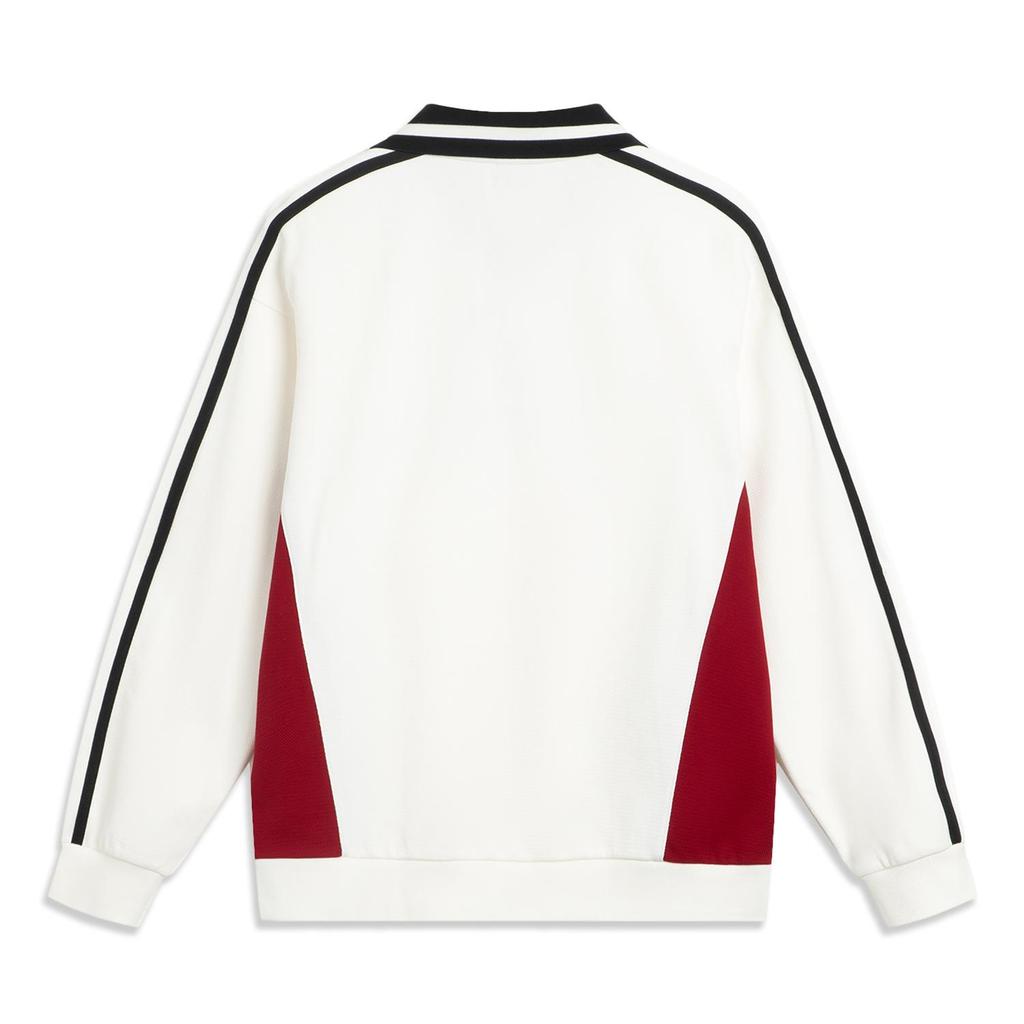 Li-Ning Sports Life Series Letter Polo Collar Long Sleeve Sweatshirt Off White Men AWDVC89-1