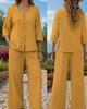 2025 Elegant Solid Color Top and Pants Set with Button Details