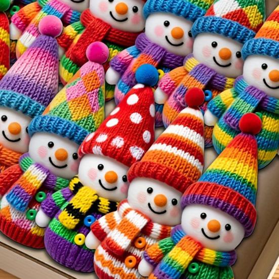 Wooden Snowman Ornaments Colorful Snowman Figurines with Pom-Pom Hats Christmas Tree Festive Holiday Decoration
