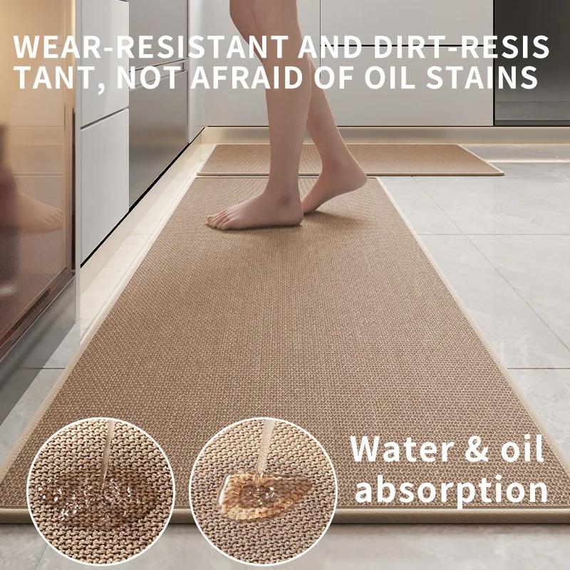 Lněný kuchyňský koberec Absorpční na vodu a olej Protiskluzový a odolný proti opotřebení Dlouhá podložka na podlahu Bez praní Omyvatelný koberec Odolný proti skvrnám