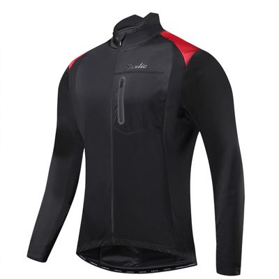 Santic Men's Long Sleeve Cycling Jersey, Windbreaker Jacket, Windproof and Cold-Resistant for Fall and Winter, Black/Red, Size L