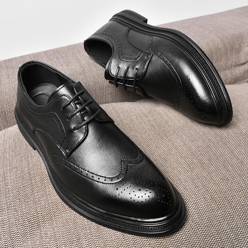 

2025 spring leather shoes men s Brock British casual trend business dress youth west leather shoes 44 чорний