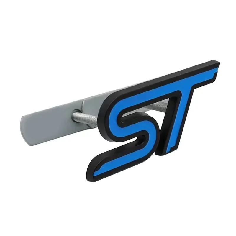 yvmsj9 3D Metal ST Letters Badge Car Front Grille Emblem Decals for Ford Mondeo Kuga Ranger Mustang F150 Aspire Everest Fiesta Focus