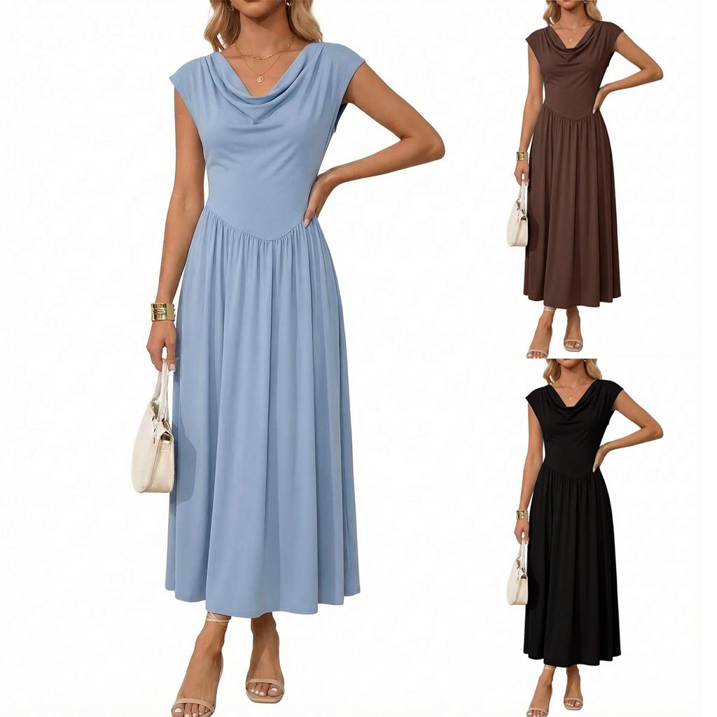Women's Fashionable Color Short Sleeved Long Casual Temperament Long Dress