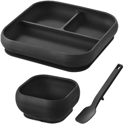 Yamazaki Suction Cup Silicone Baby Food Bowl Tray Silicone Spoon S Tower Black 10046 10048 10050 + + [3-Piece Set]