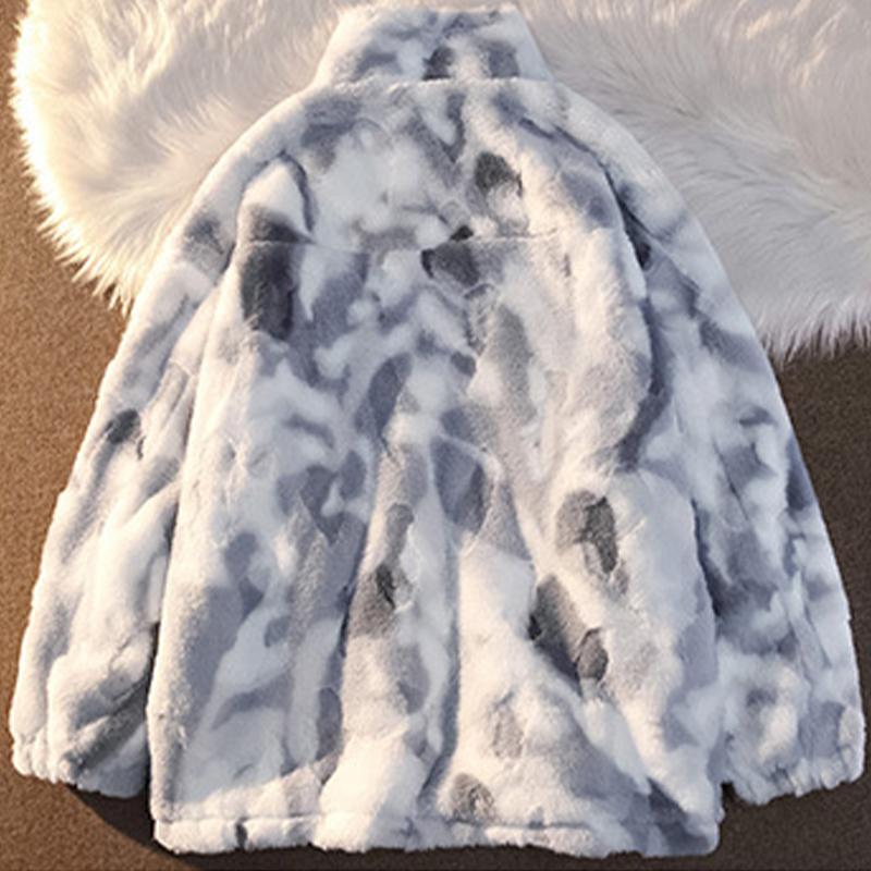 Thick Lambswool Warm Tie-dye Fashionable Loose Jacket for Women