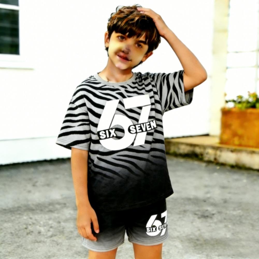 Zebra Gradient Color 67 Printed Kids T-shirt and Shorts 2 Piece Set Summer Casual Outfit for Boy's and Girl's Kids Clothing Top