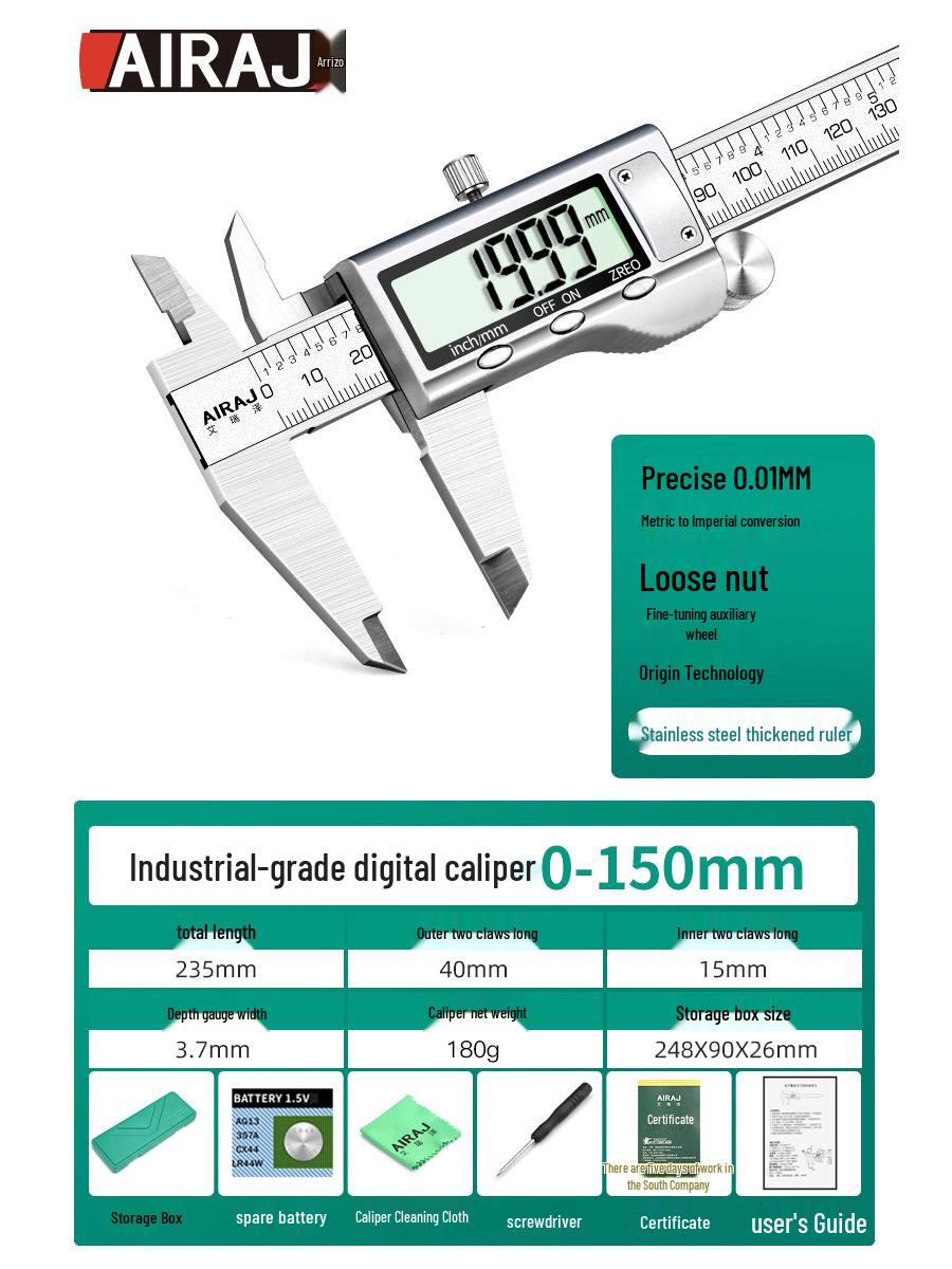 Areez Высокоточный цифровой штангенциркуль из нержавеющей стали - Бытовой и промышленный класс, Маленький