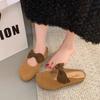 Fashion Spring New Baotou Slippers Women's Round Head Shallow Mouth Suede Butterfly Knot Soft Sole Anti-slip Wear-resistant Flat Shoes