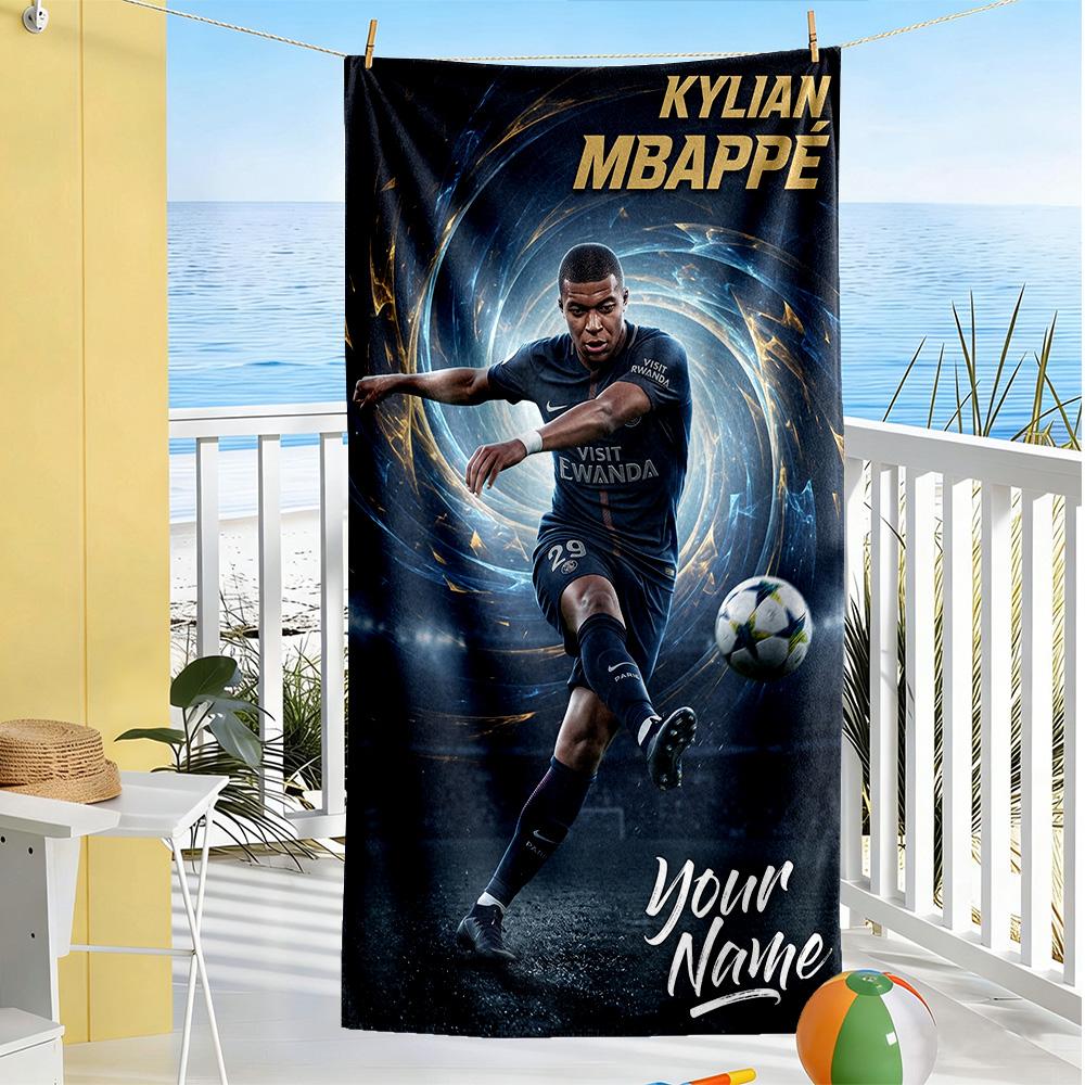 Mbappe Personalized Text Beach Towel Quickdry Soft Microfiber Ideal For Travel Outdoor Swim Pool Yoga Surf Camping Hiking Gym Gift Holiday