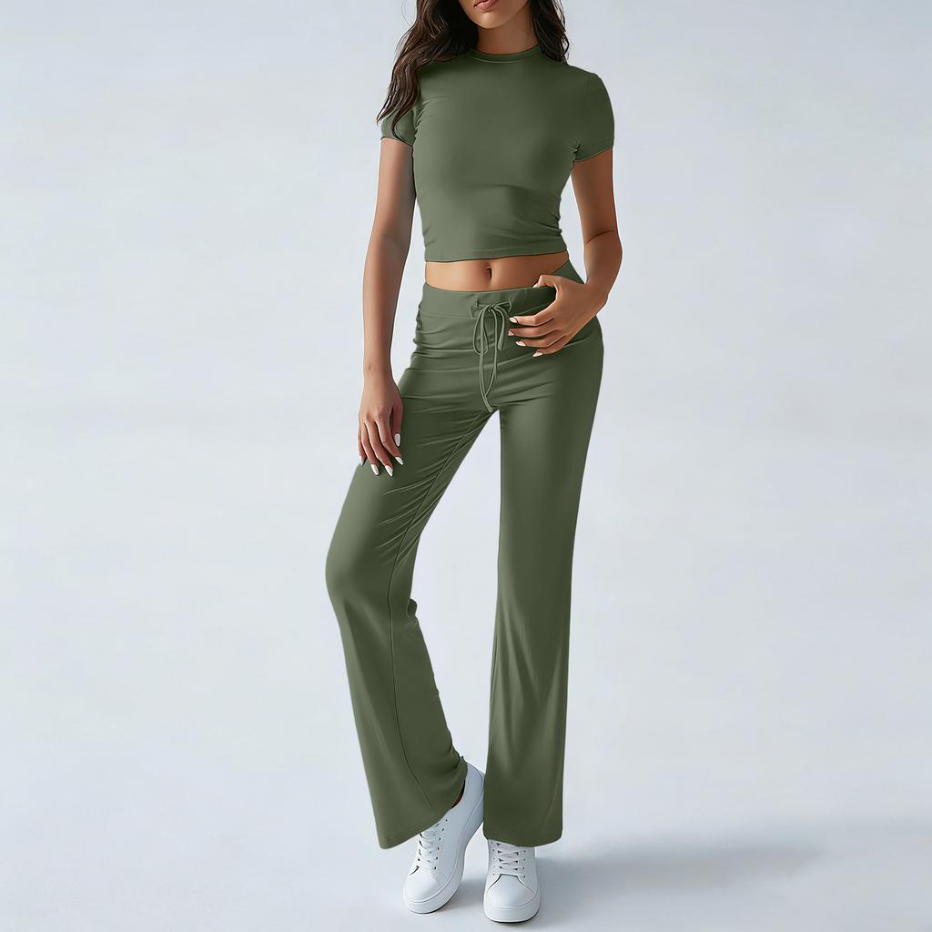 Women's Color Casual Top And Pants Fashion Two-piece Set
