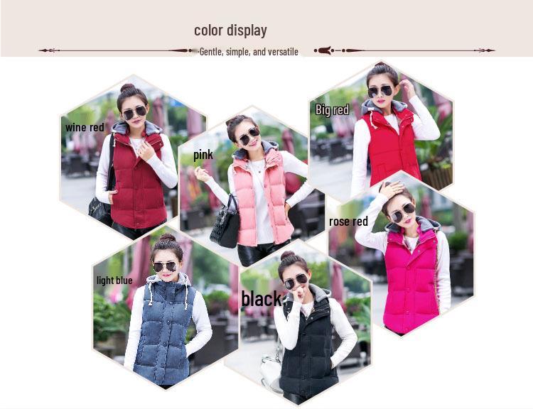 Korean Style Women's Hooded Peach Velvet Sleeveless Cotton Vest - Autumn/Winter Collection