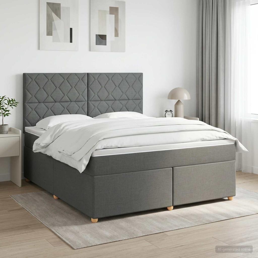 Box Spring Bed with Mattress Dark Grey 140 X 190 Cm Fabric