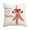 1/4Pcs Red Christmas Pillowcase, Bow Christmas Wreath, Christmas Plant Design Cushion Cover, Farmhouse Christmas Decoration