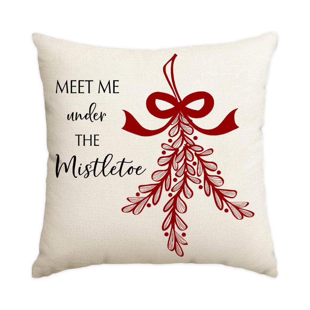 1/4Pcs Red Christmas Pillowcase, Bow Christmas Wreath, Christmas Plant Design Cushion Cover, Farmhouse Christmas Decoration