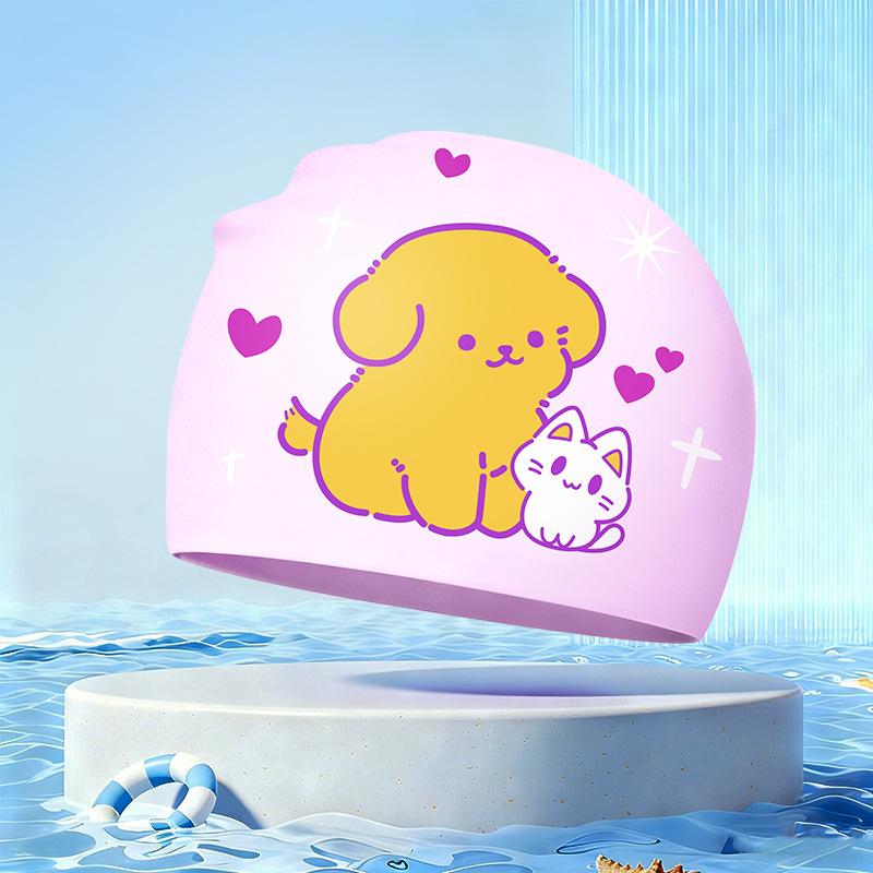 New Children's Cartoon Swimming Cap Cute Dolphin Waterproof Ear Protection Swimming Caps Kids Hot Spring Swimming Equipment