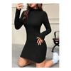 Women's High Collar Trend Corduroy Lycra Dress Cotton Seasonal And Winter