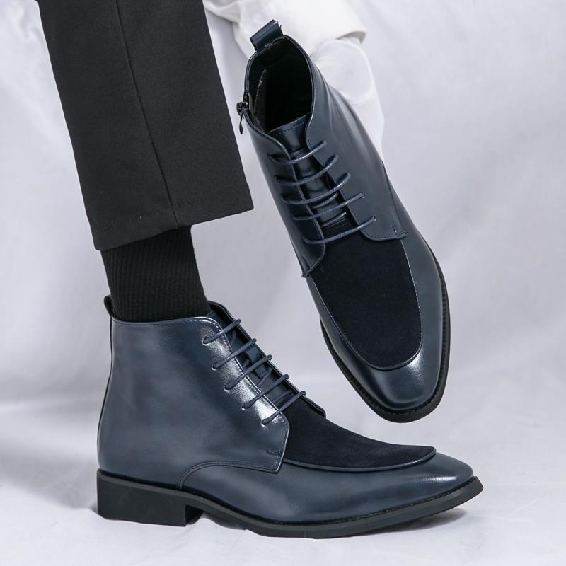 Men’s Motorcycle Boots  Dress Half Boots Leather Ankle Boots Tuxedo Wedding Blazers Saddle Shoes Over Sized