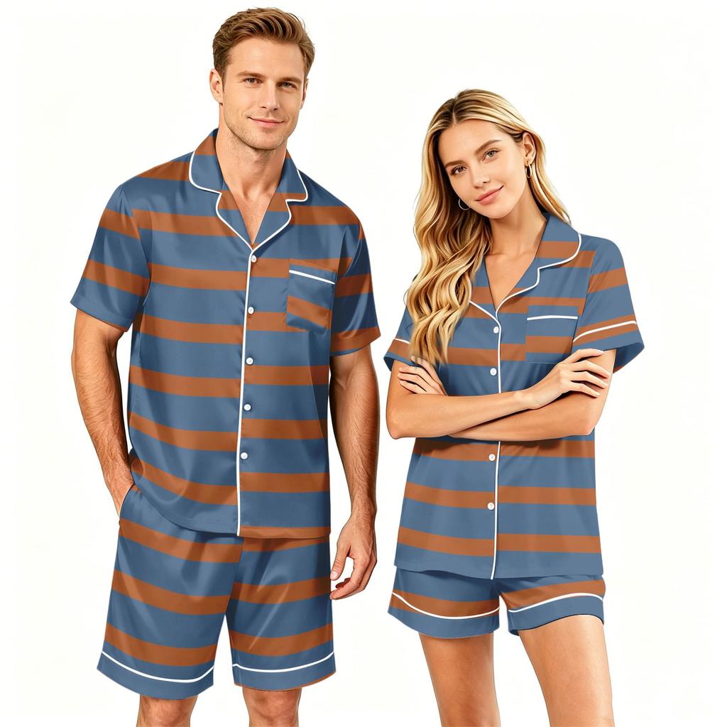 Couple Pajama Set Short Sleeve Button Down Shirt and Shorts Sleepwear Soft Casual Lounge Wear S-XXXXL