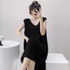 Large Size Loose Long Nightgown Simple Lazy Style Printed Sleeveless Tank Dress Sexy V-Neck V-Back Home Clothes Loungewear