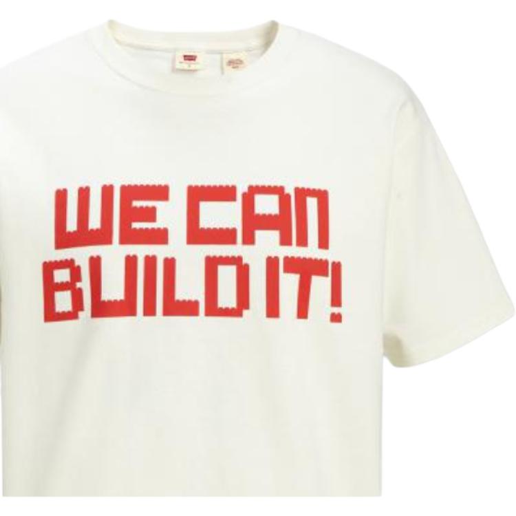 Levis Lego Collaboration Series Block Letter Print Crew Neck Short Sleeve T-Shirt Unisex Tops Off-White A5442-0000