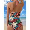 Solid Color Sexy One-piece Swimsuit, Halter V Neck Tummy Control High Cut Bathing Suits, Women's Swimwear & Clothing
