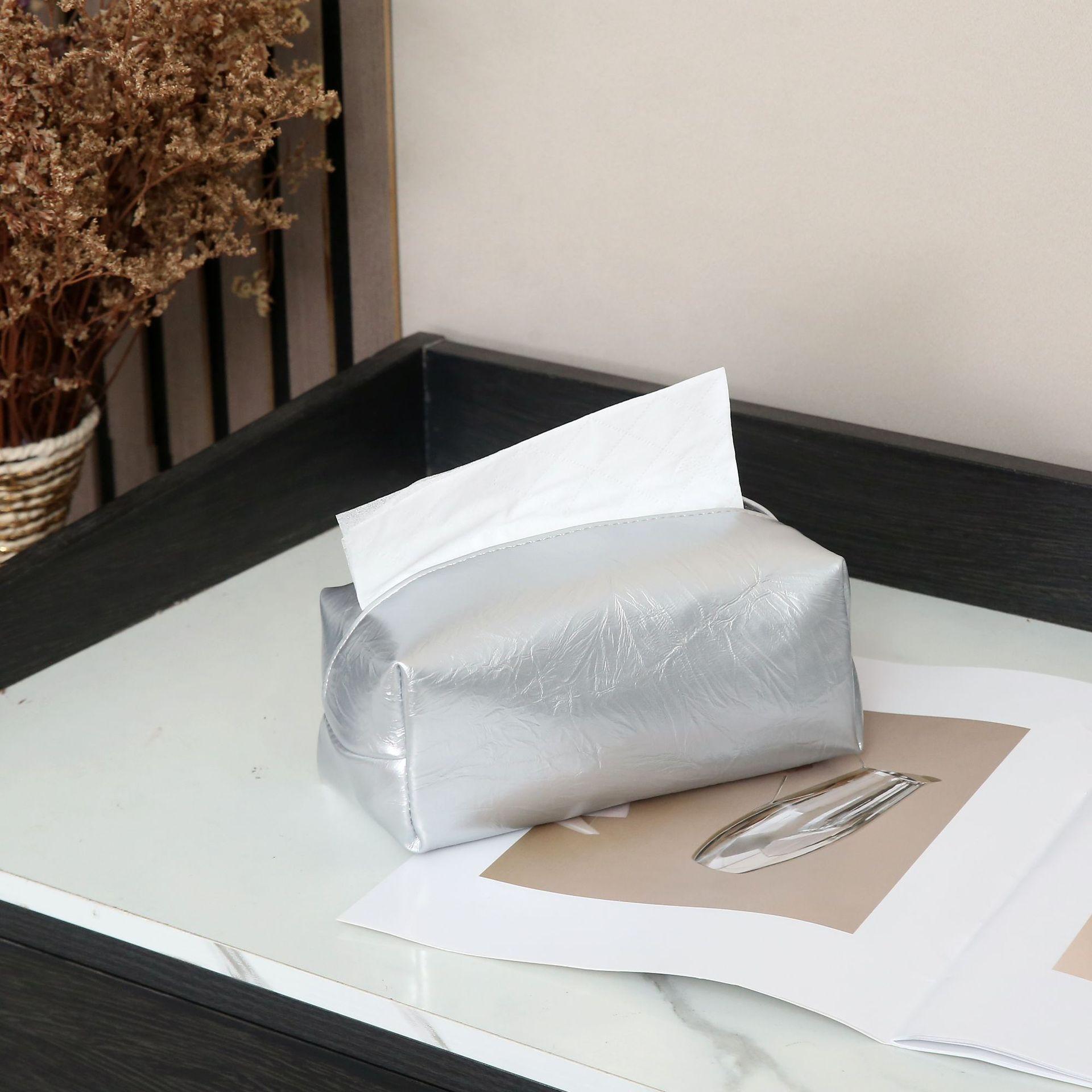 Кожаный держатель для салфеток, диспенсер для салфеток из ПУ кожи для гостиной, журнального столика, домашнее хранение в ванной серебряный