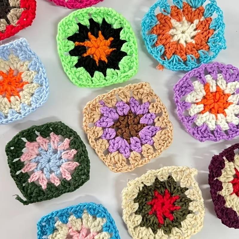 10 Pcs Handmade Crochet Colorful 3D Floral Petal Appliques Premium Cotton For Diy Bags Clothes Crafts