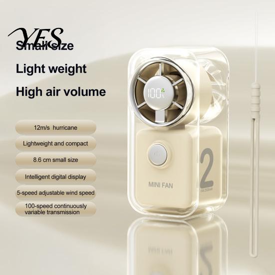 Fast Charging Fan Mini Handheld Fan, Transparent Cyber Portable Small with Digital Power Display Display, 3 Speed USB Rechargeable Pocket for