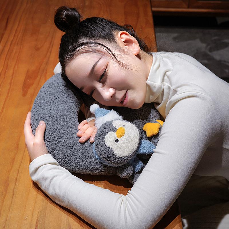 Penguin U-Shaped Neck Pillow Hot Water Bag Soft Stuffed Plush Toys Plushies Animal Water Injection Bag Warm The Neck Winter Gift