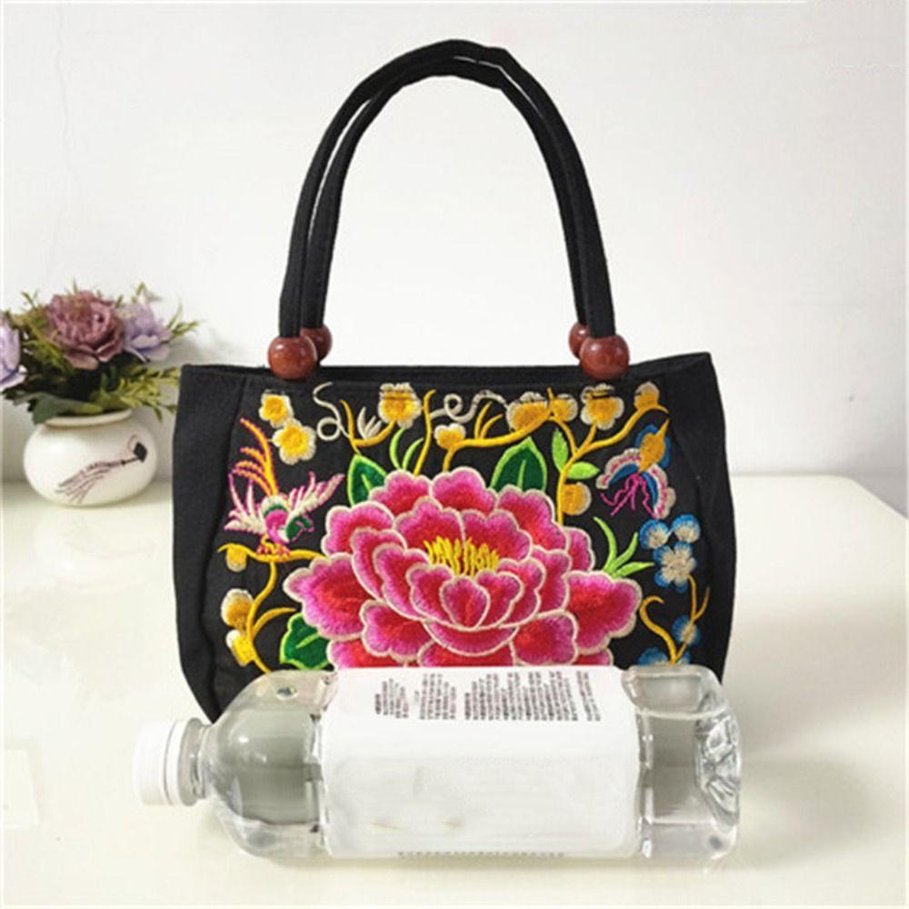 Leaf Ethnic Style Tote Bag Bird Rose Flower Shoulder Bag Elegant Embroidery Flower Handbag  Travel